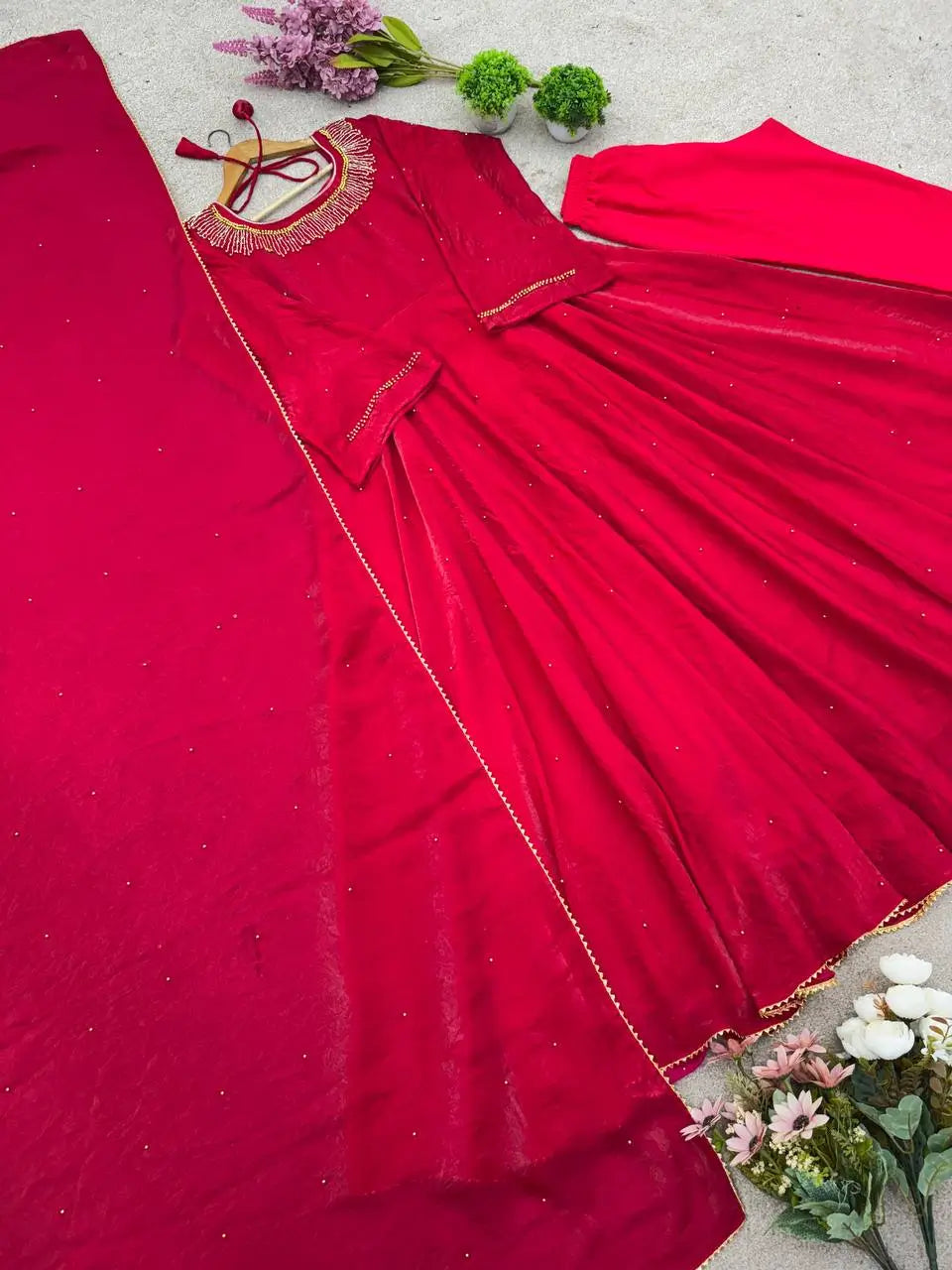 Designer Fendy Silk Embroidered Gown Set