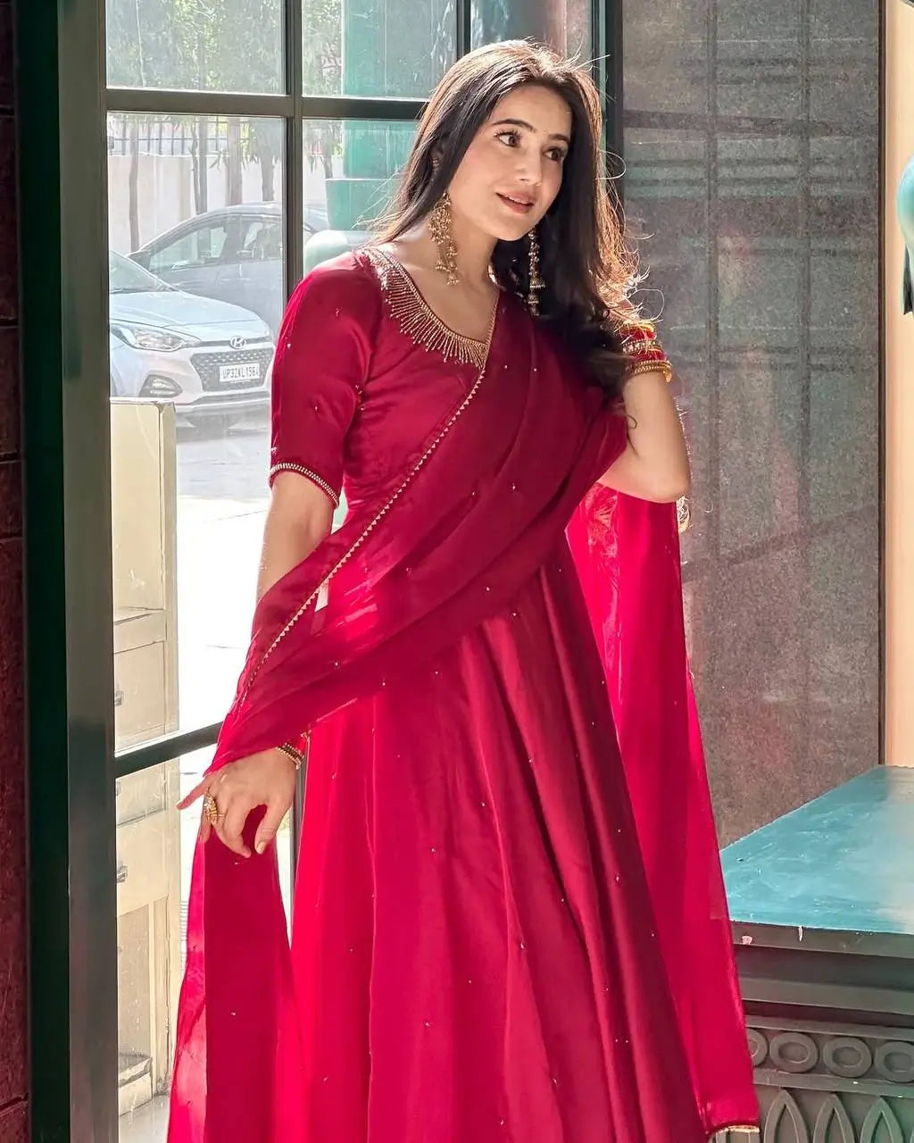 Designer Fendy Silk Embroidered Gown Set