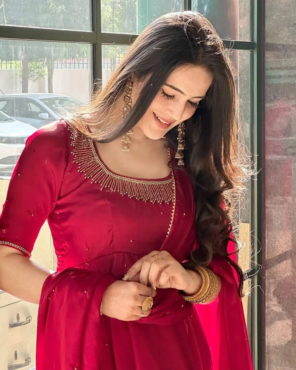 Designer Fendy Silk Embroidered Gown Set