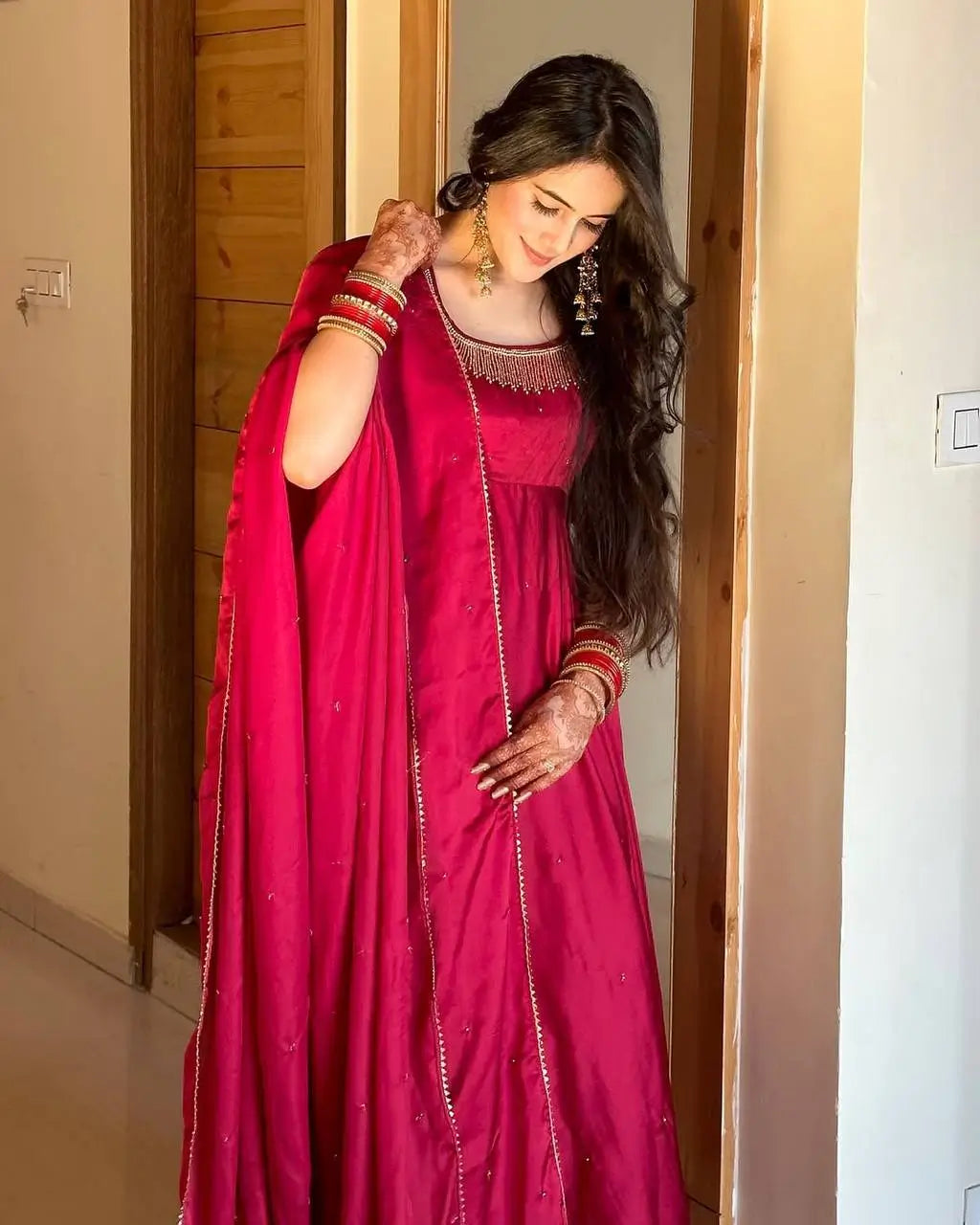 Designer Fendy Silk Embroidered Gown Set