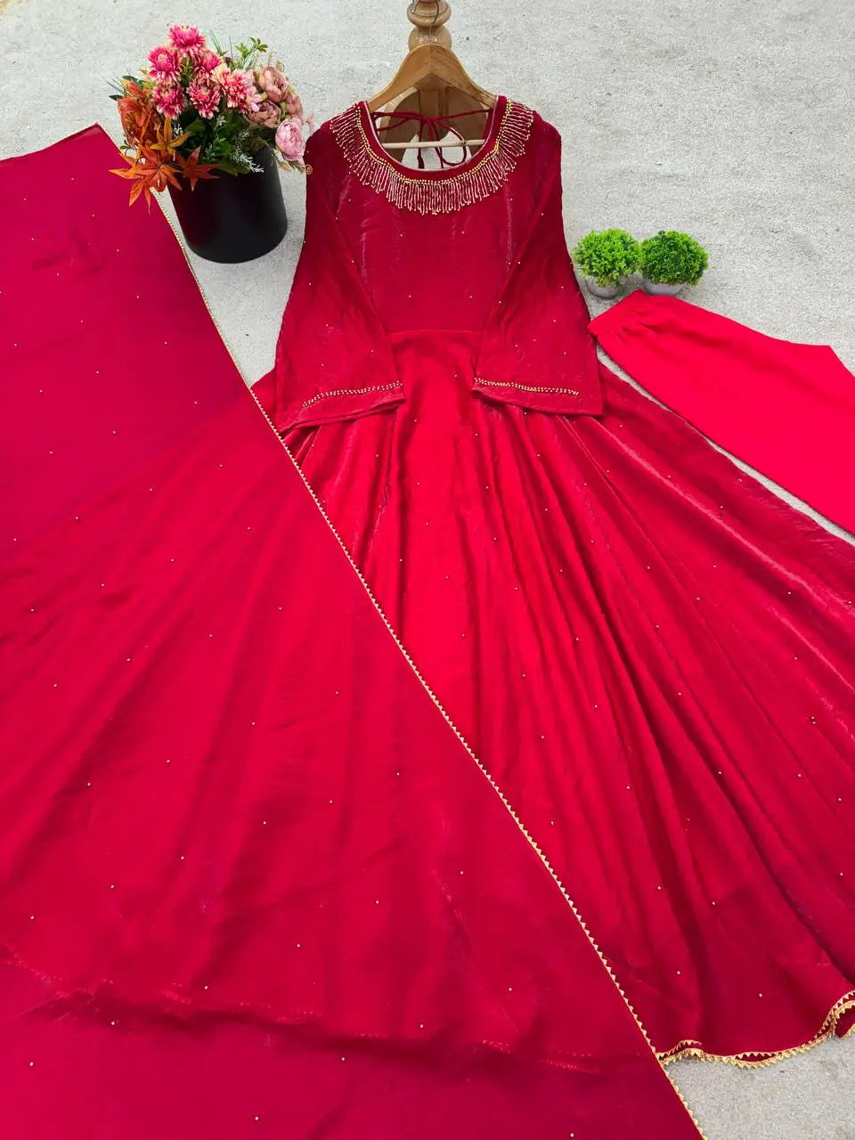 Designer Fendy Silk Embroidered Gown Set