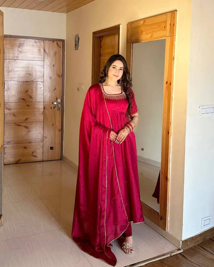 Designer Fendy Silk Embroidered Gown Set