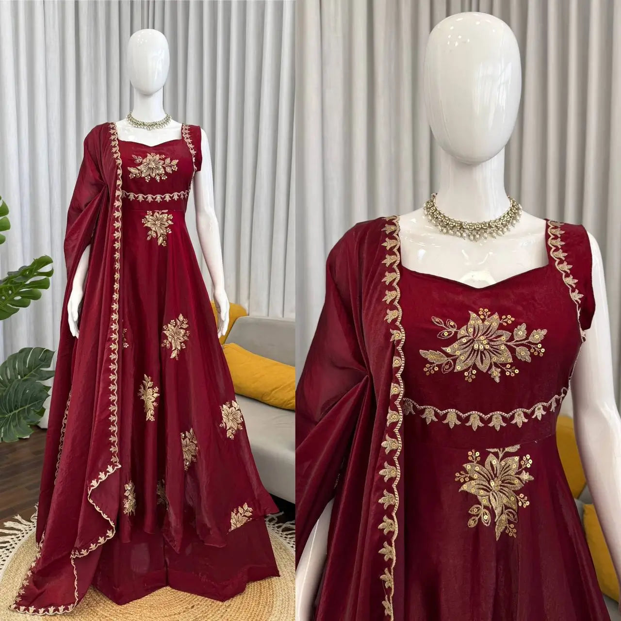 Designer Fendy Silk Gown Palazzo Set for Festive and Party Wear