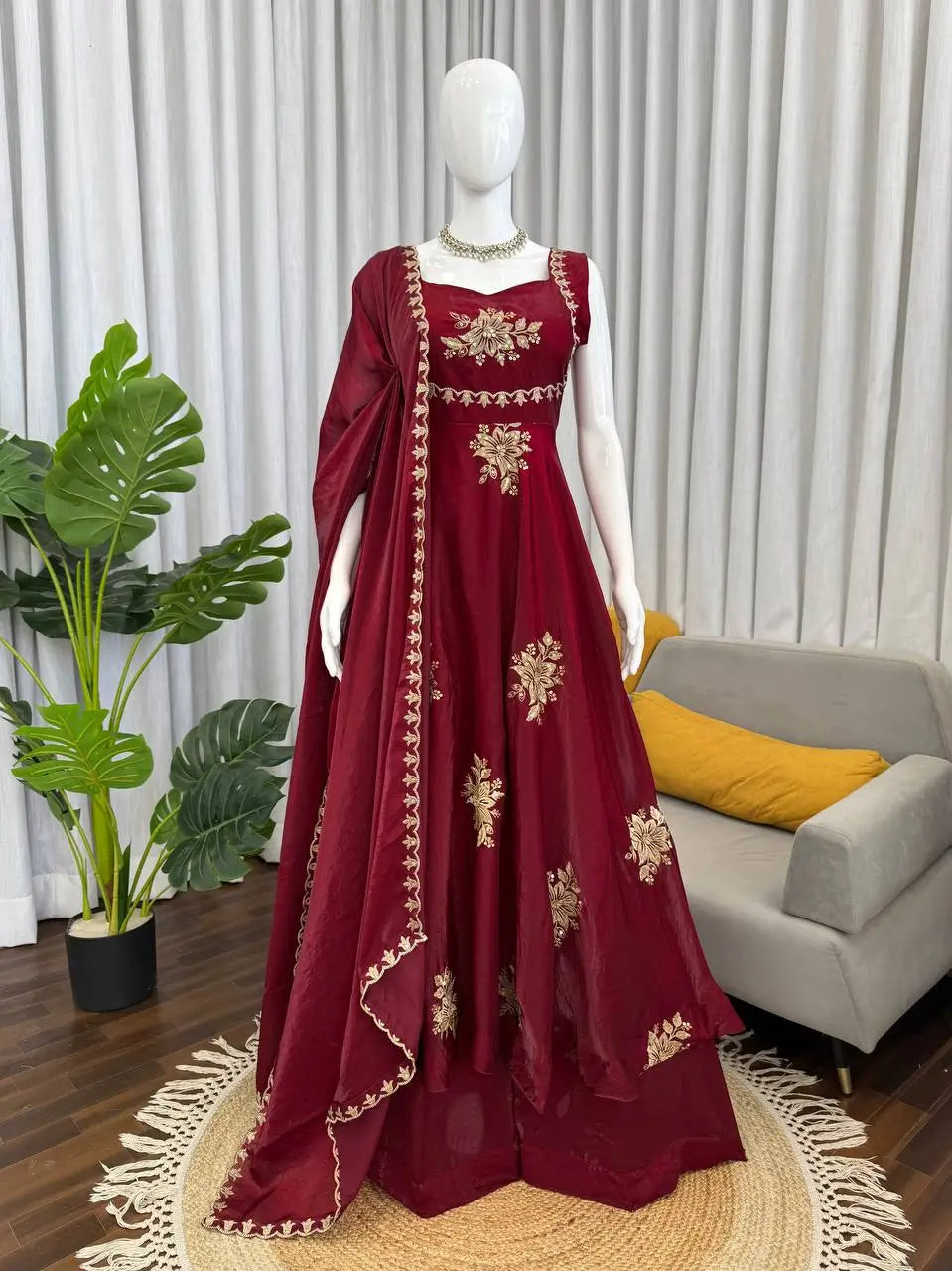 Designer Fendy Silk Gown Palazzo Set for Festive and Party Wear