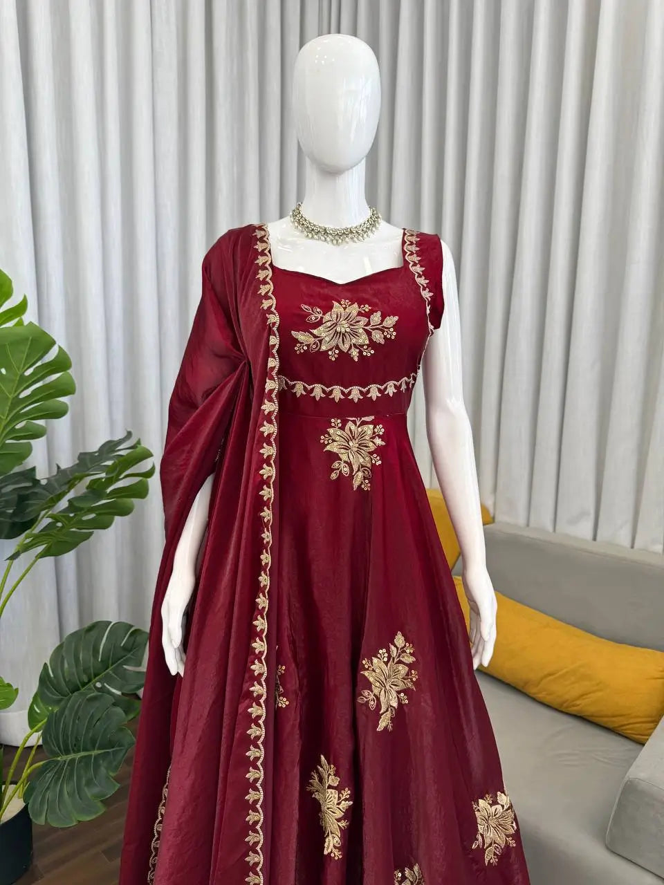 Designer Fendy Silk Gown Palazzo Set for Festive and Party Wear