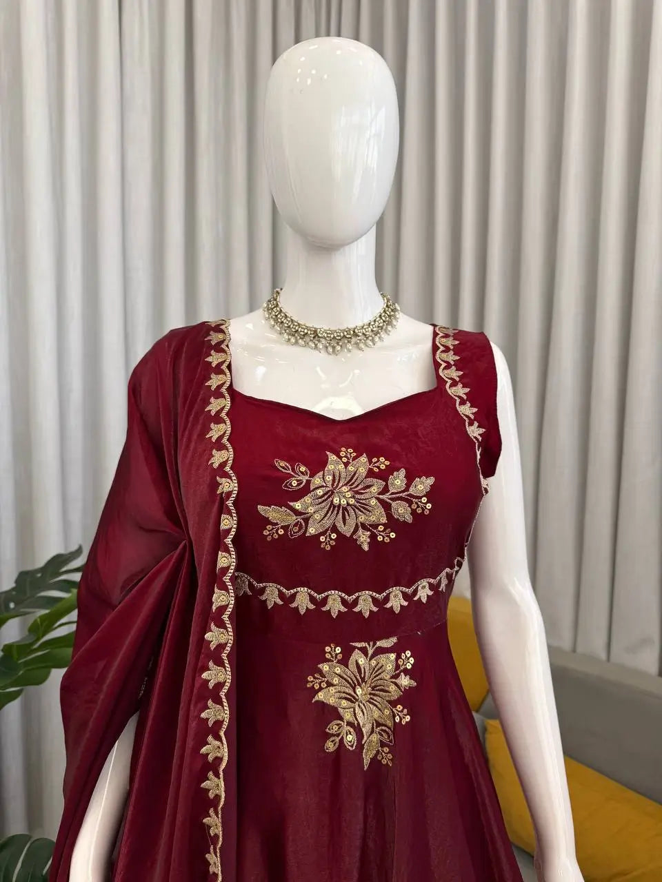 Designer Fendy Silk Gown Palazzo Set for Festive and Party Wear