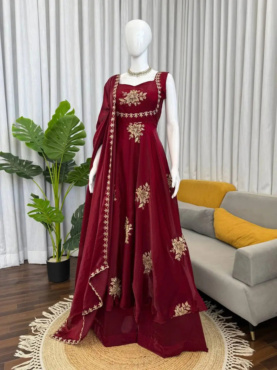 Designer Fendy Silk Gown Palazzo Set for Festive and Party Wear