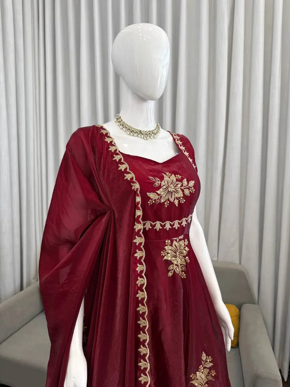 Designer Fendy Silk Gown Palazzo Set for Festive and Party Wear