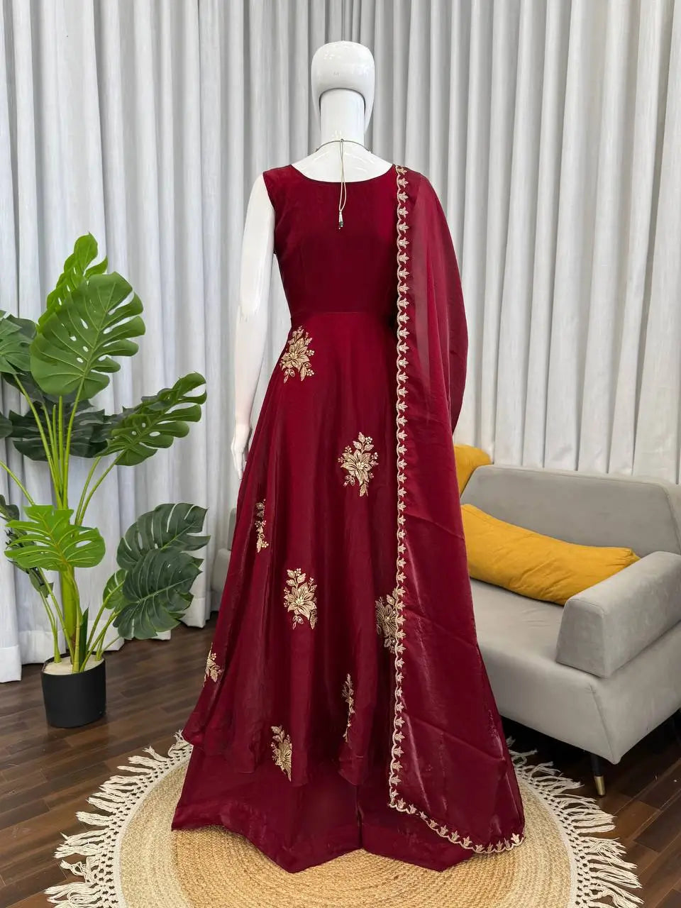 Designer Fendy Silk Gown Palazzo Set for Festive and Party Wear