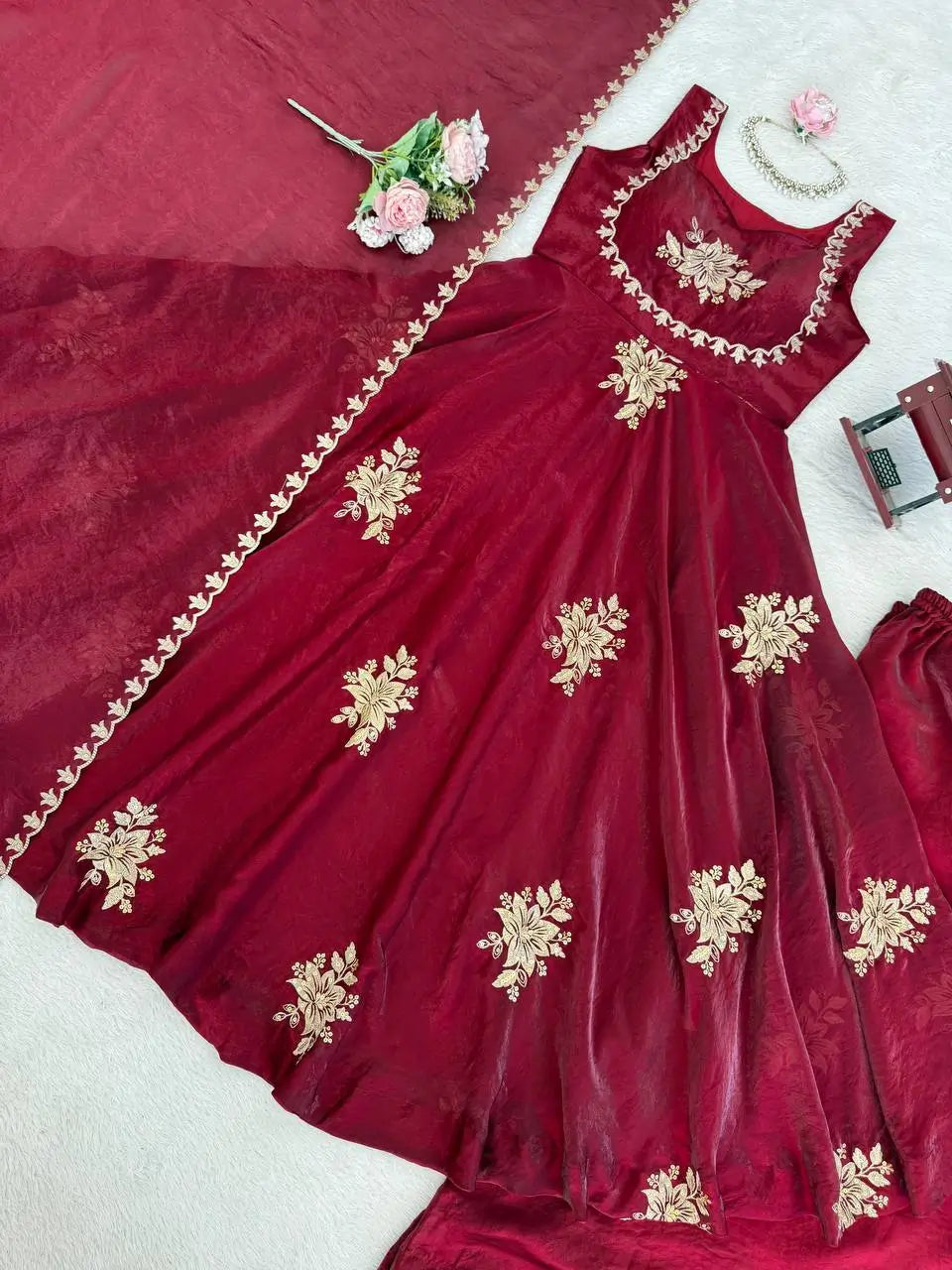Designer Fendy Silk Gown Palazzo Set for Festive and Party Wear
