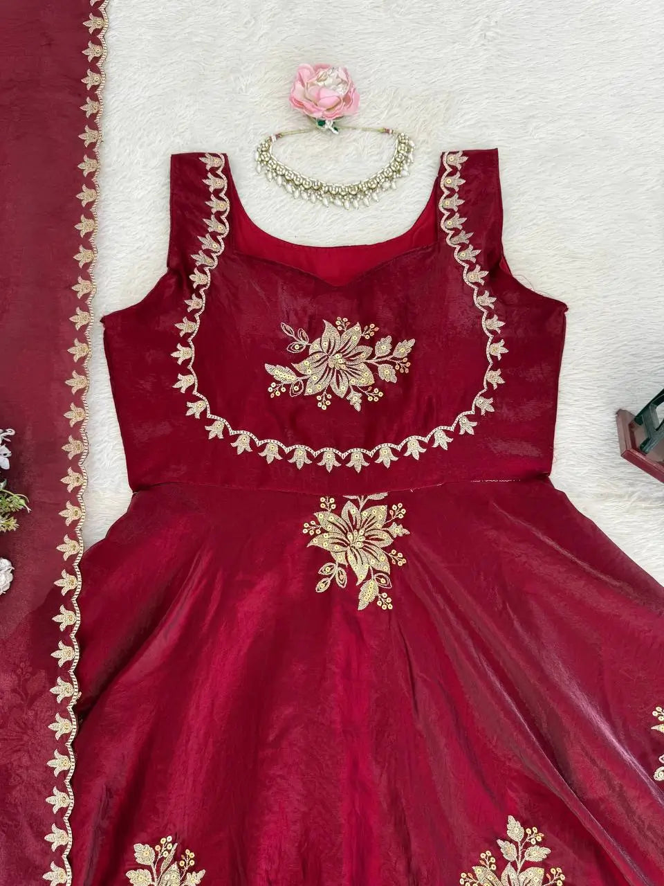 Designer Fendy Silk Gown Palazzo Set for Festive and Party Wear