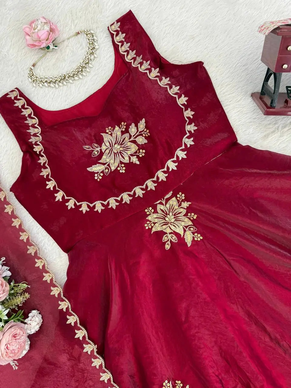 Designer Fendy Silk Gown Palazzo Set for Festive and Party Wear