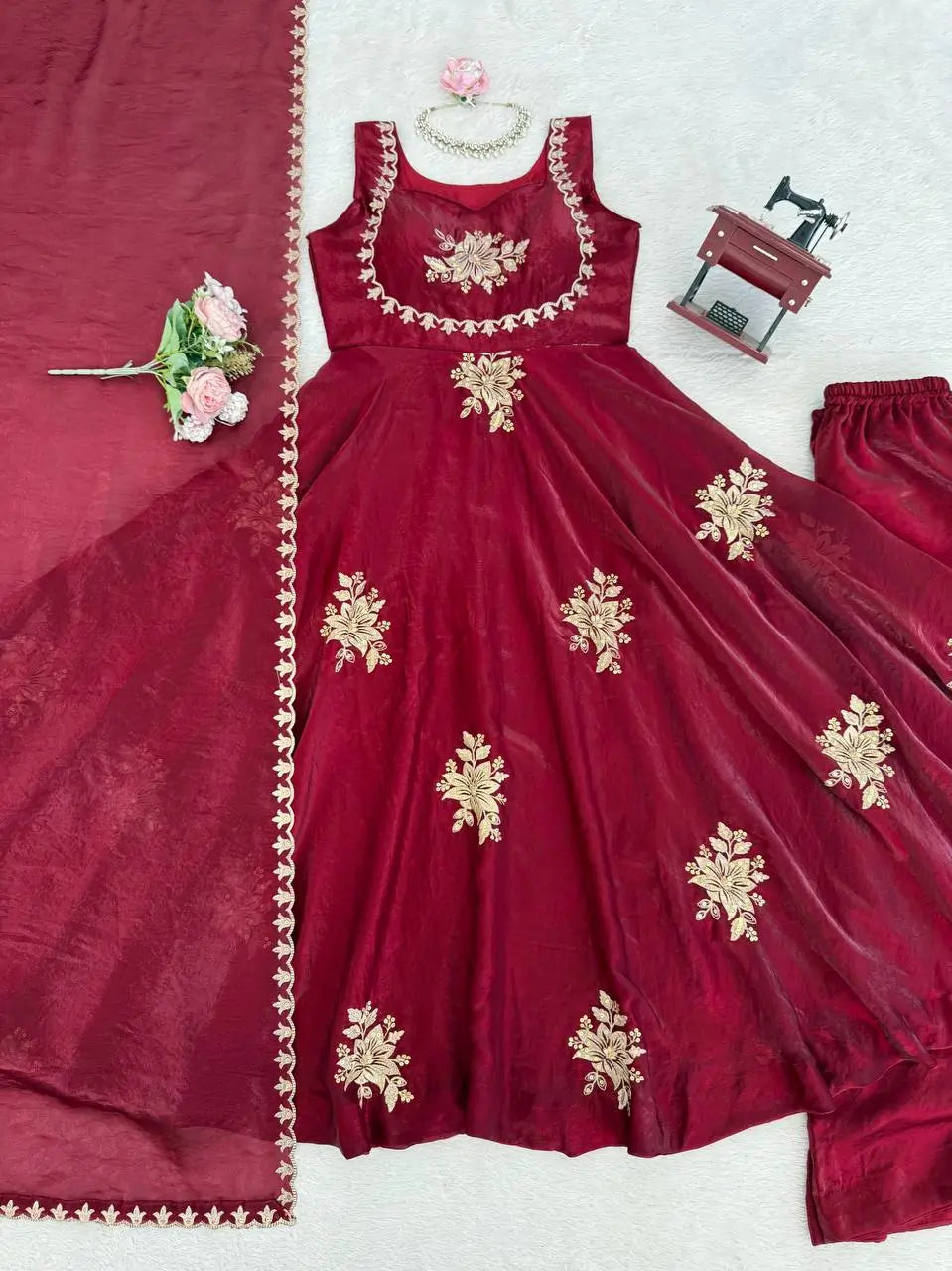 Designer Fendy Silk Gown Palazzo Set for Festive and Party Wear