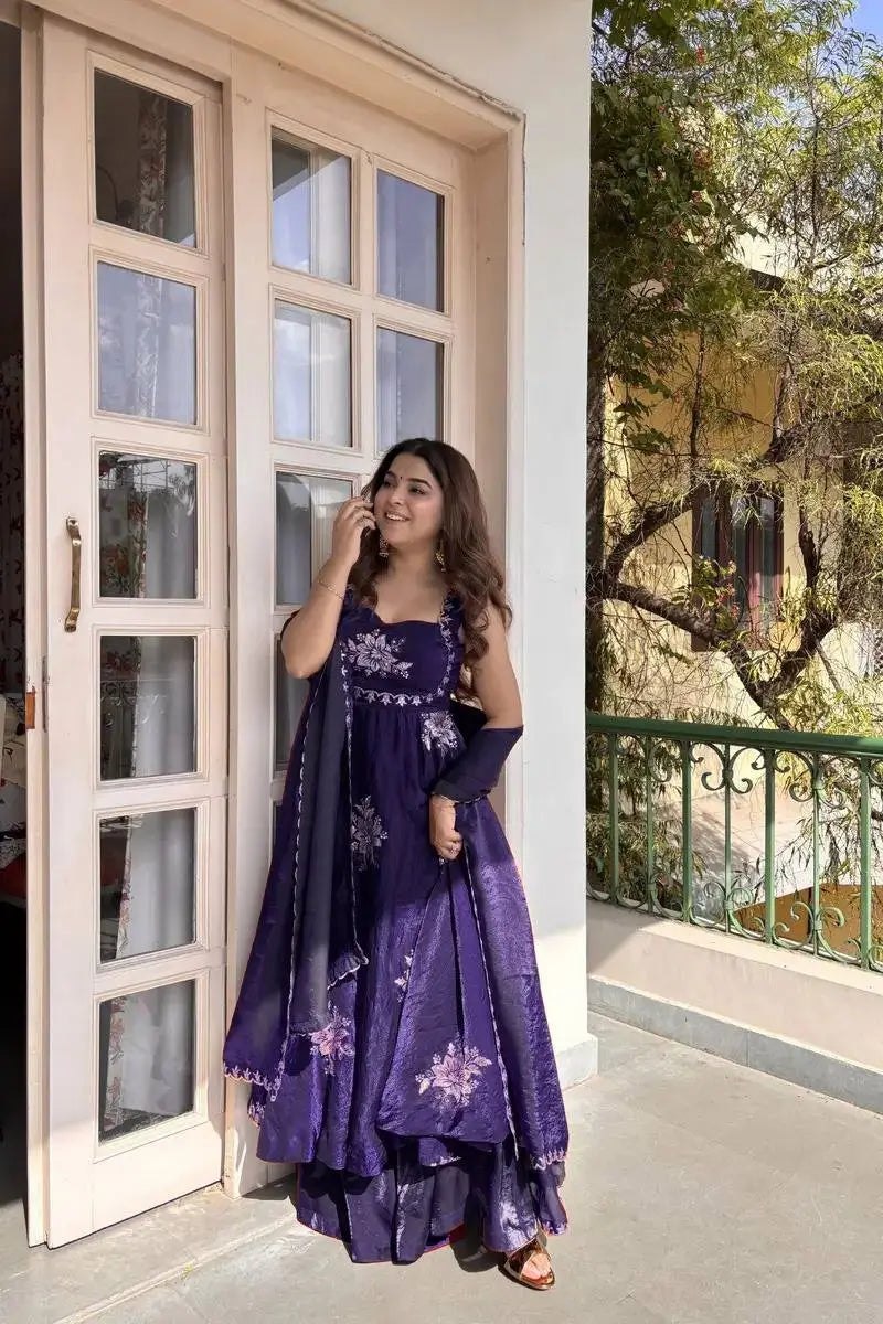 Designer Fendy Silk Gown Palazzo Set for Festive and Party Wear