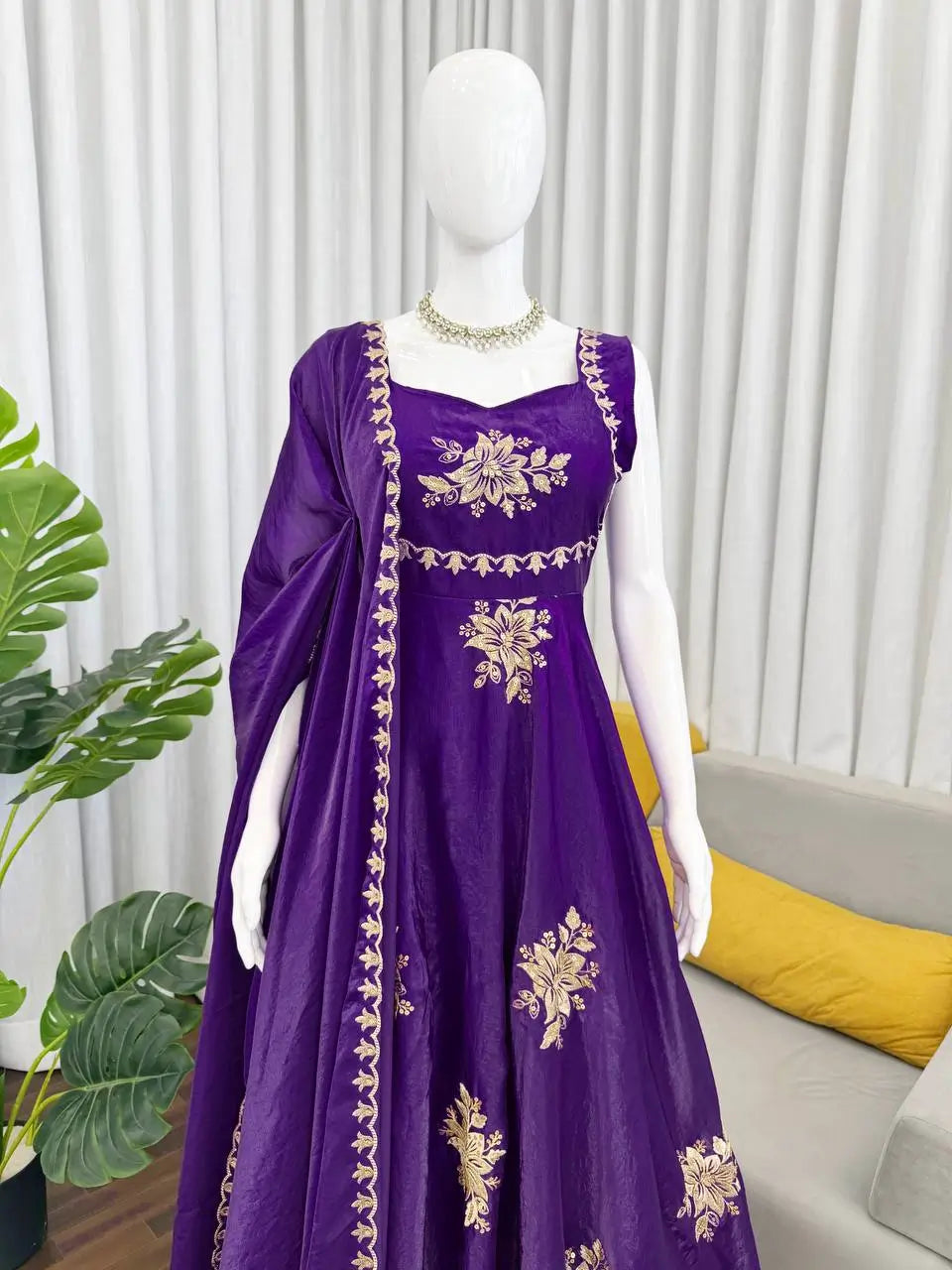 Designer Fendy Silk Gown Palazzo Set for Festive and Party Wear