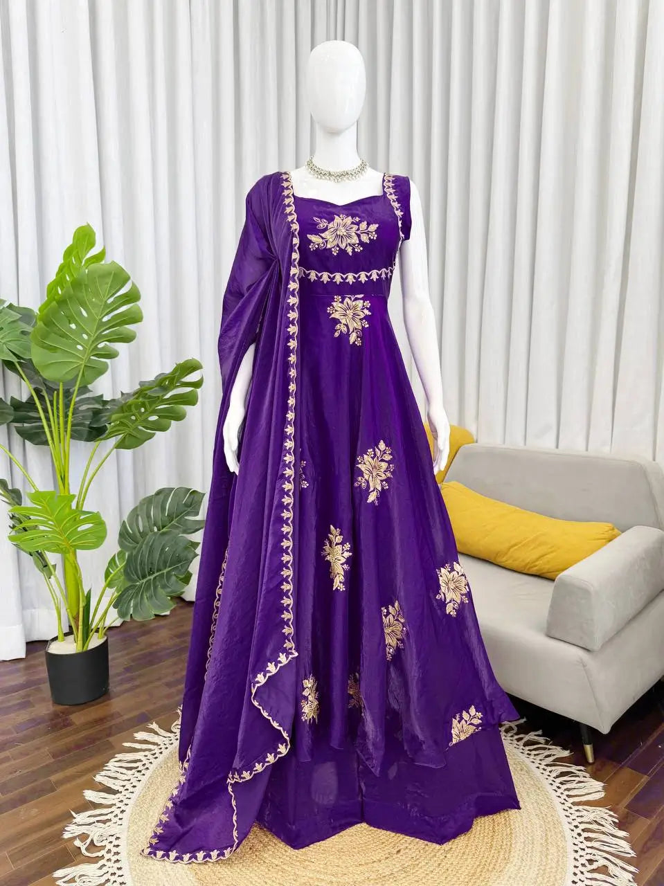 Designer Fendy Silk Gown Palazzo Set for Festive and Party Wear