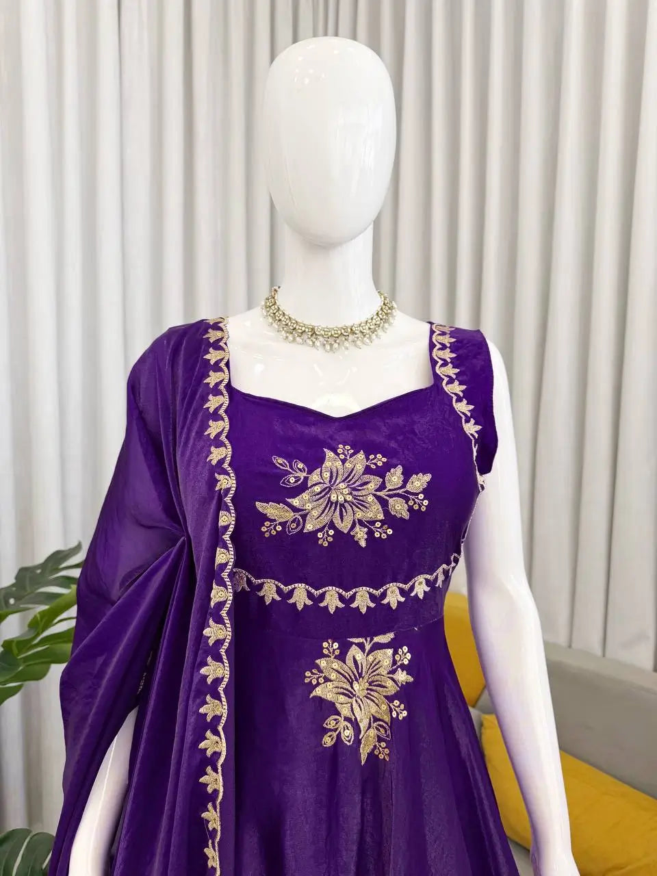 Designer Fendy Silk Gown Palazzo Set for Festive and Party Wear