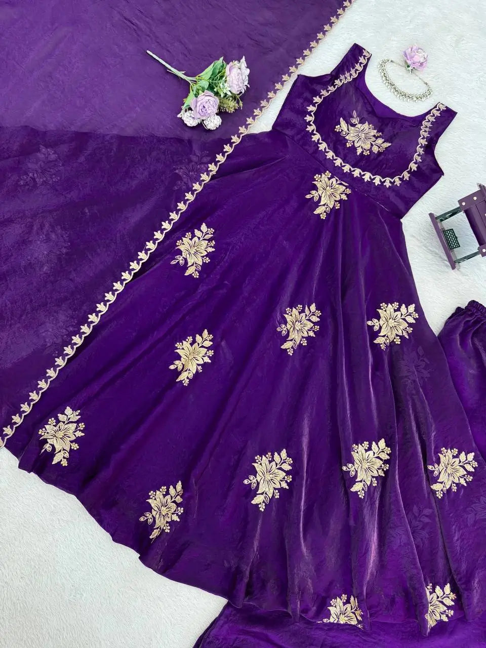 Designer Fendy Silk Gown Palazzo Set for Festive and Party Wear