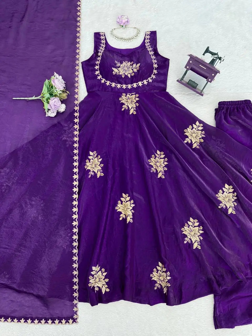 Designer Fendy Silk Gown Palazzo Set for Festive and Party Wear