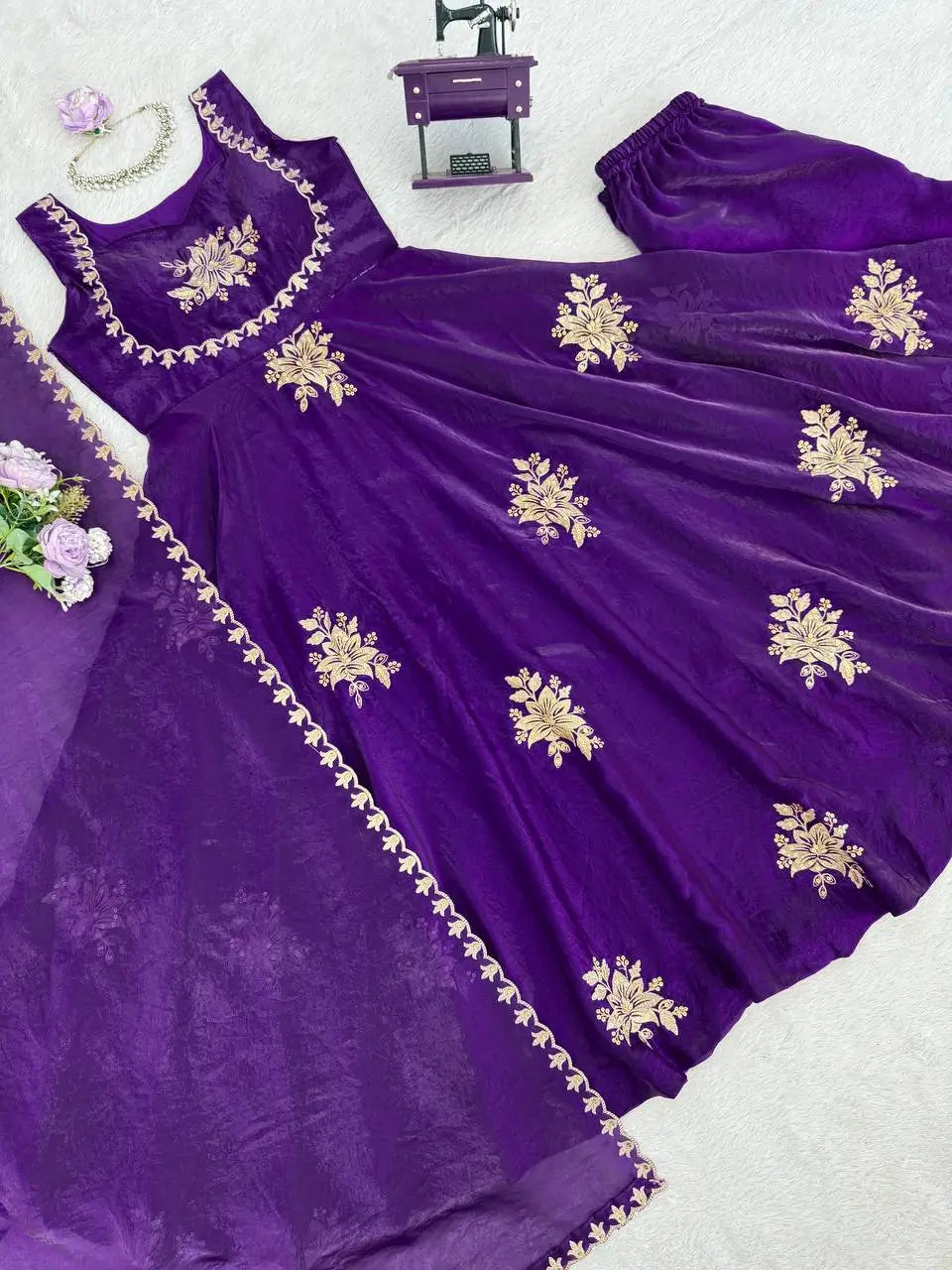Designer Fendy Silk Gown Palazzo Set for Festive and Party Wear