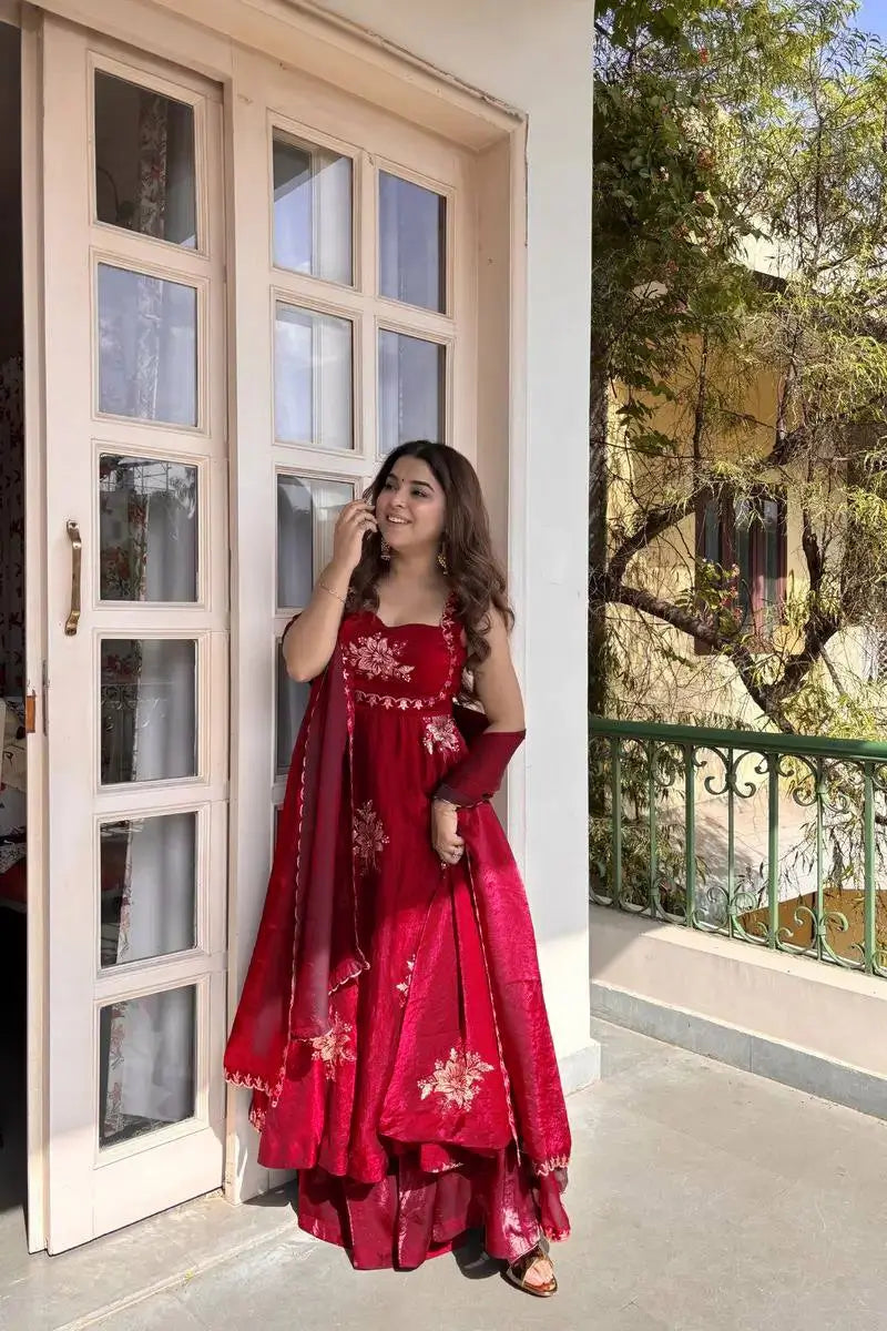Designer Fendy Silk Gown Palazzo Set for Festive and Party Wear