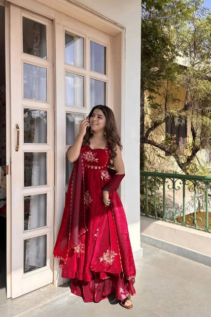 Designer Fendy Silk Gown Palazzo Set for Festive and Party Wear