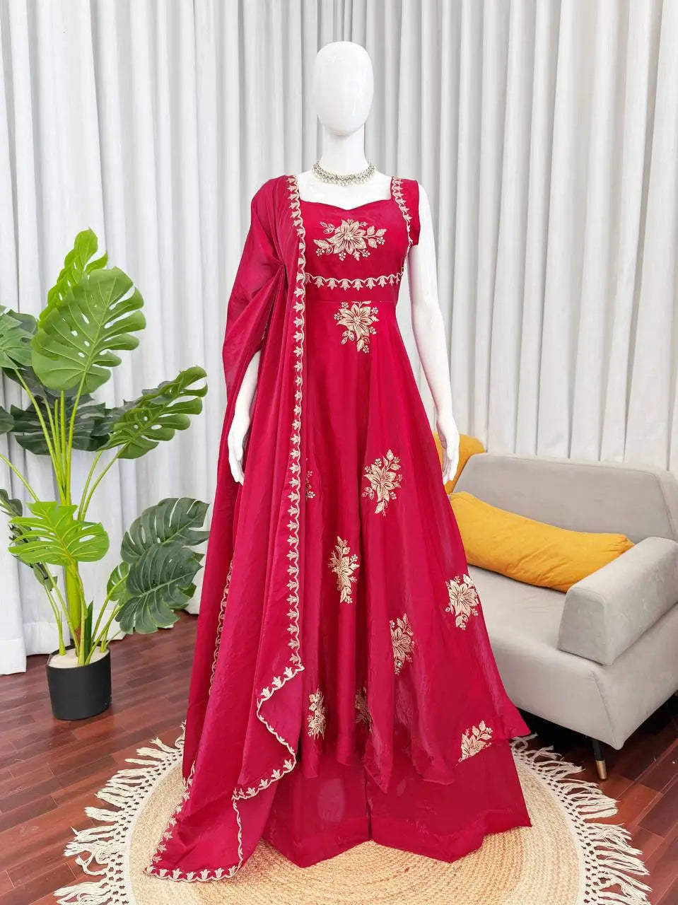 Designer Fendy Silk Gown Palazzo Set for Festive and Party Wear