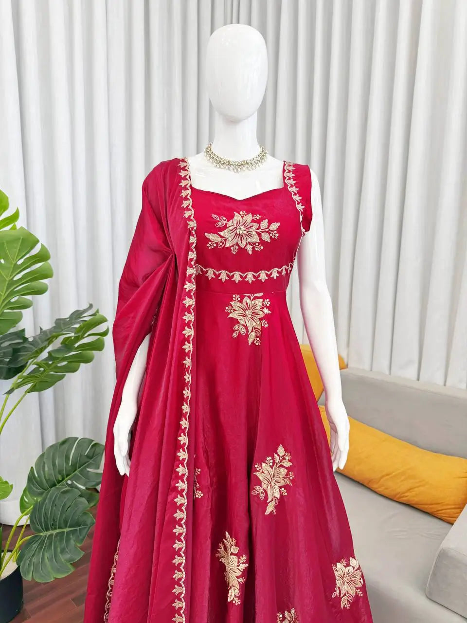 Designer Fendy Silk Gown Palazzo Set for Festive and Party Wear