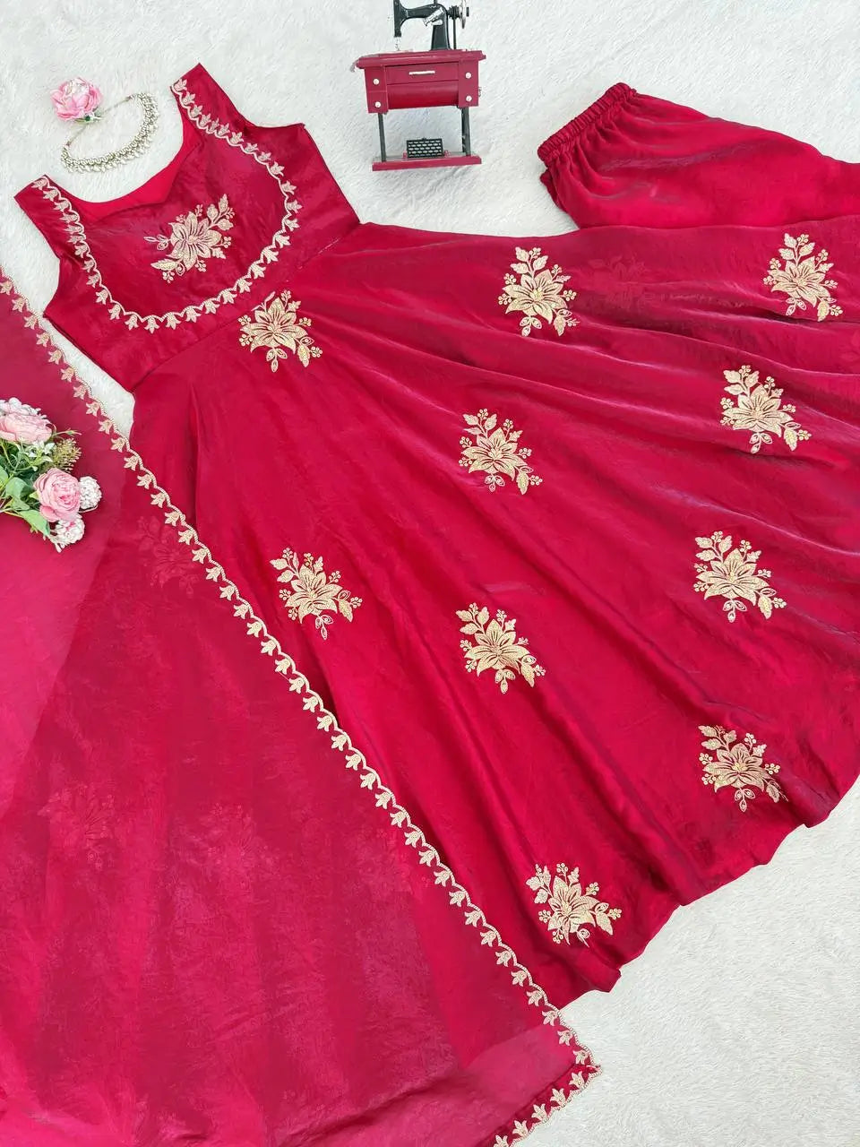 Designer Fendy Silk Gown Palazzo Set for Festive and Party Wear