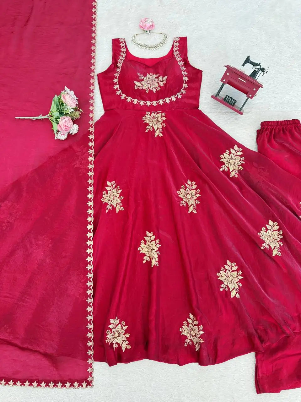 Designer Fendy Silk Gown Palazzo Set for Festive and Party Wear