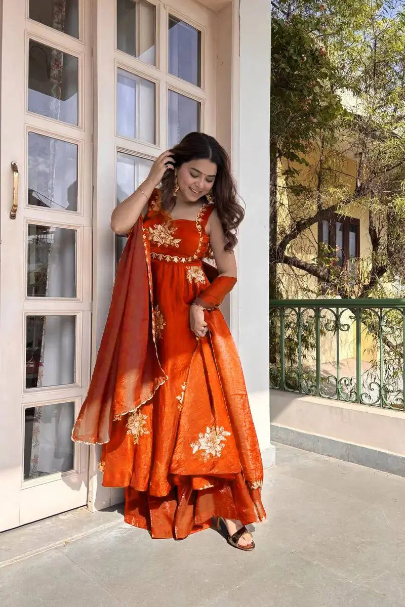 Designer Fendy Silk Gown Palazzo Set for Festive and Party Wear
