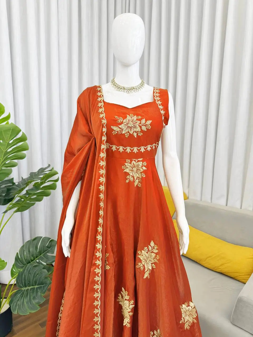 Designer Fendy Silk Gown Palazzo Set for Festive and Party Wear