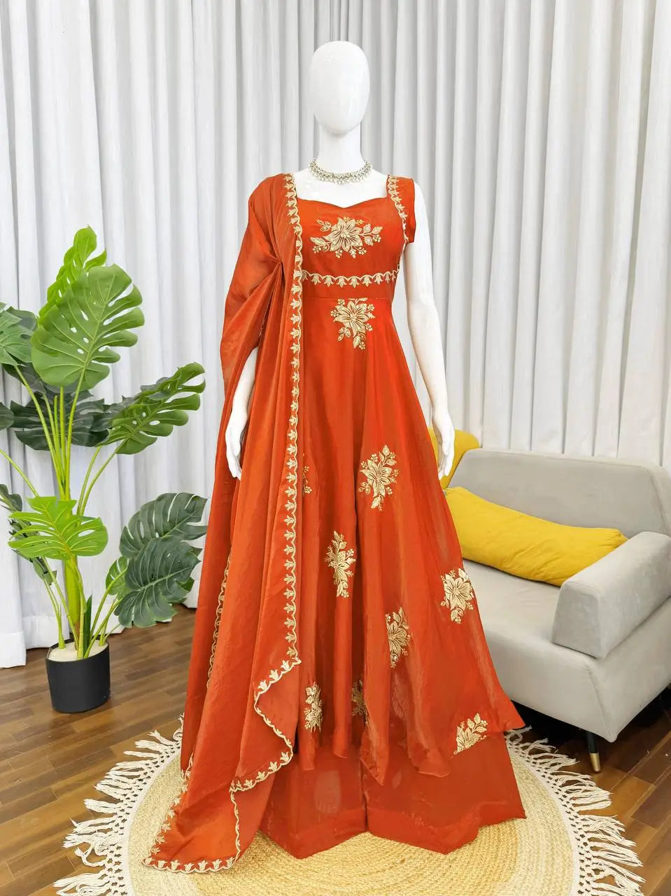 Designer Fendy Silk Gown Palazzo Set for Festive and Party Wear