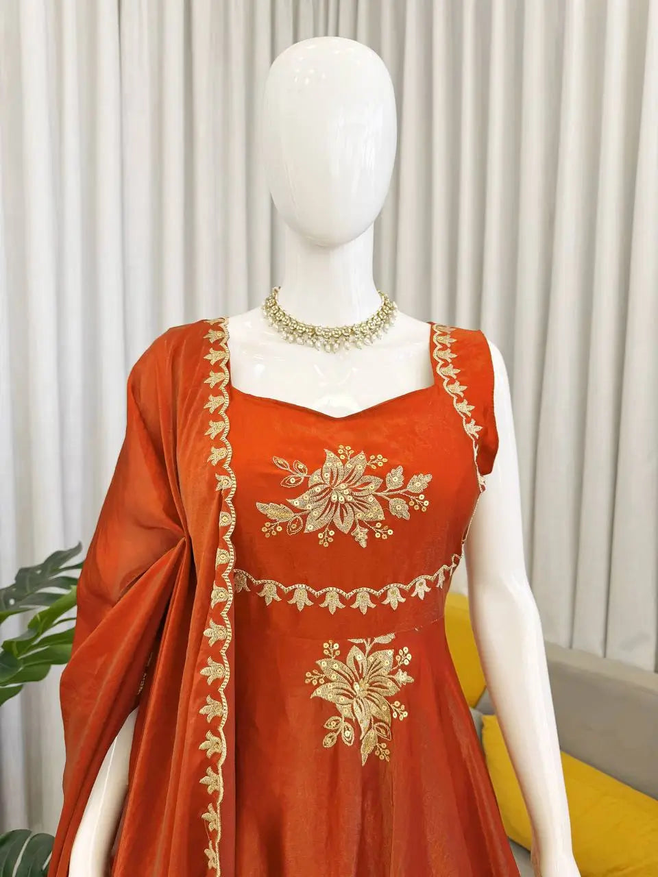 Designer Fendy Silk Gown Palazzo Set for Festive and Party Wear