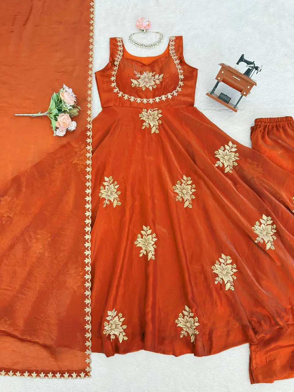 Designer Fendy Silk Gown Palazzo Set for Festive and Party Wear