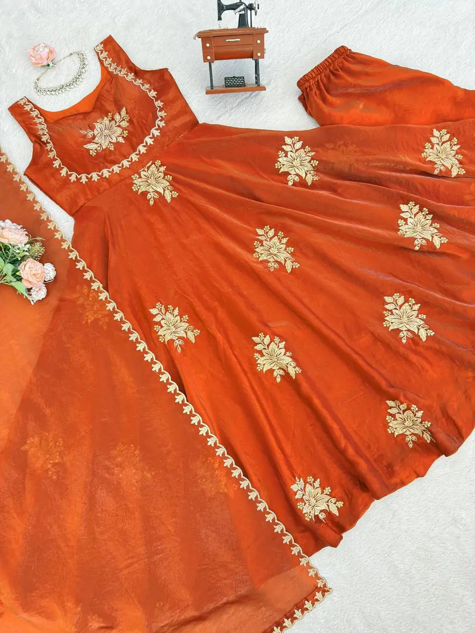 Designer Fendy Silk Gown Palazzo Set for Festive and Party Wear