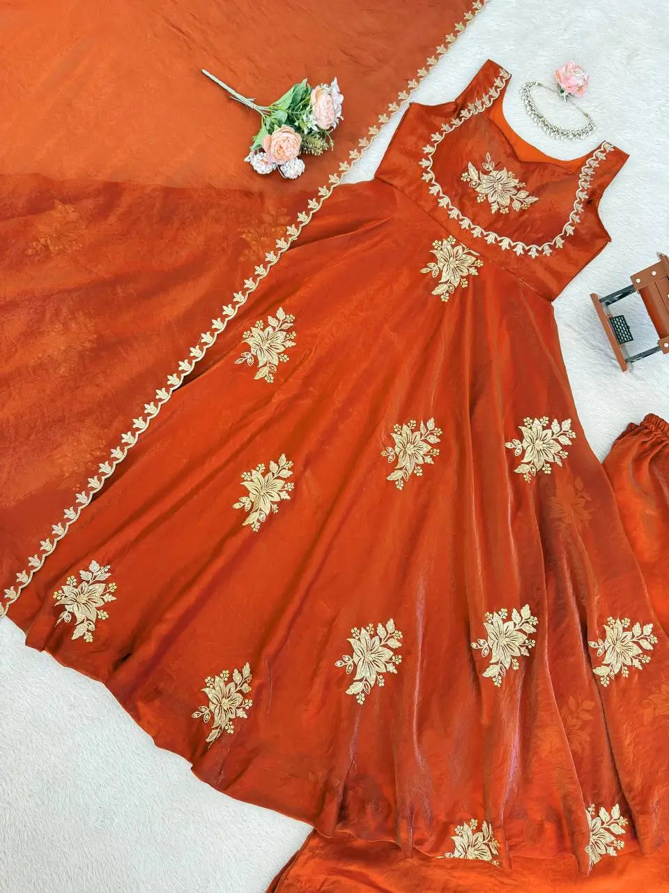 Designer Fendy Silk Gown Palazzo Set for Festive and Party Wear
