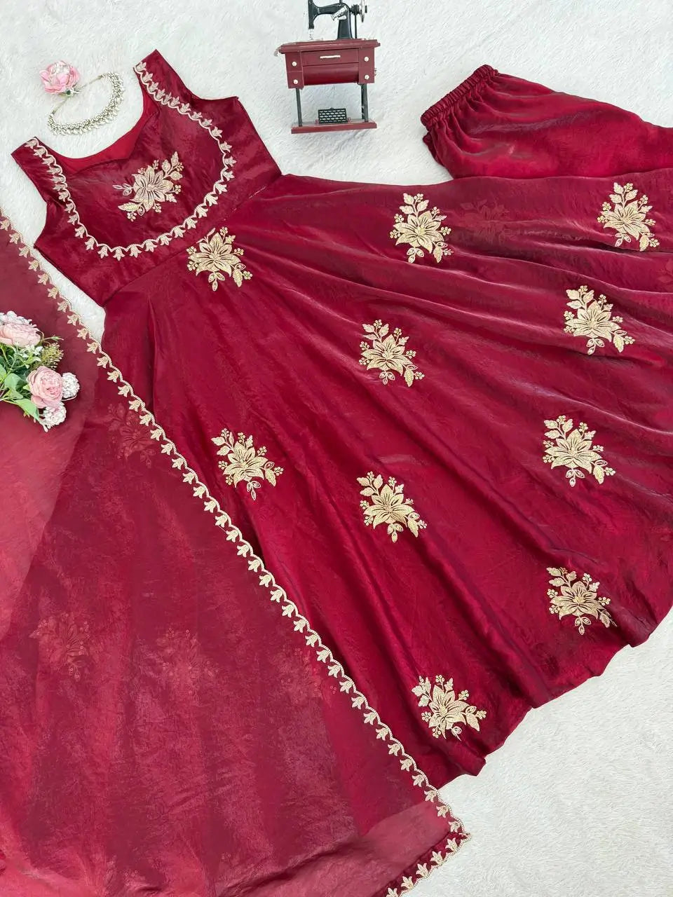 Designer Fendy Silk Gown Palazzo Set for Festive and Party Wear
