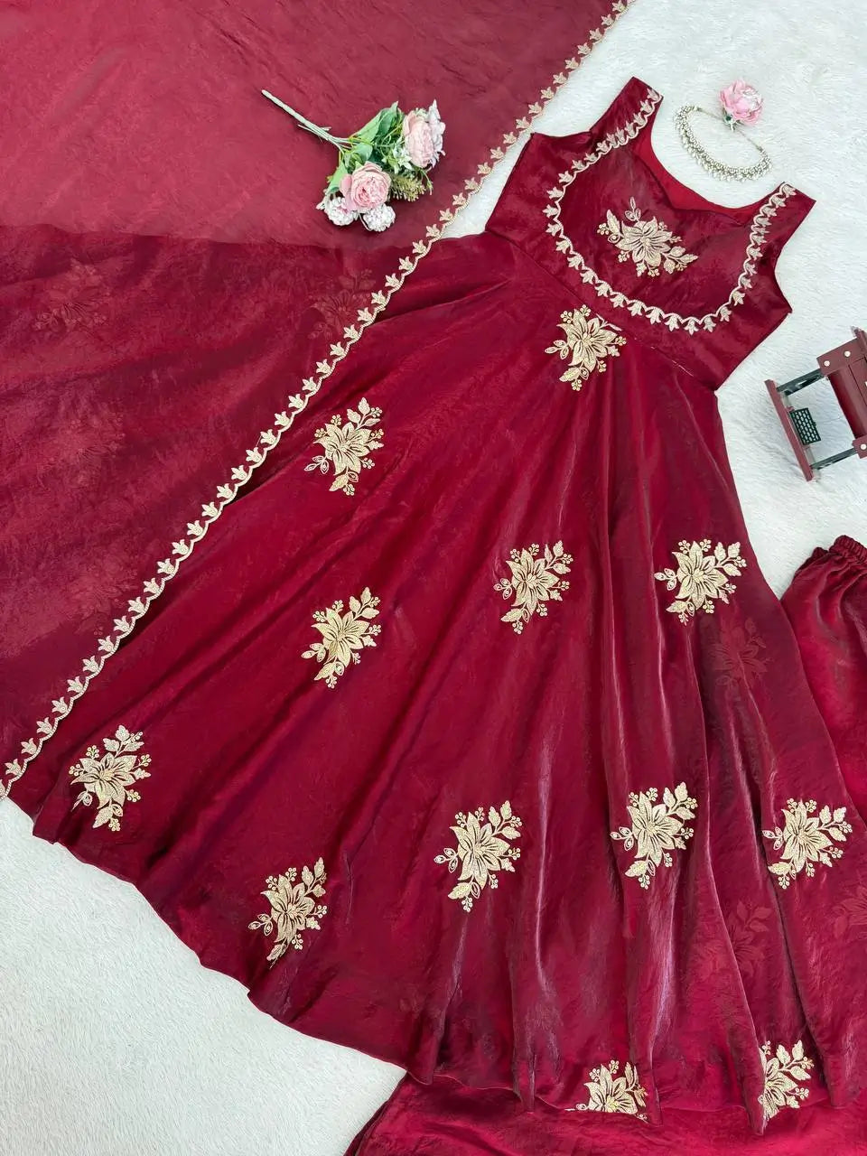 Designer Fendy Silk Gown Palazzo Set for Festive and Party Wear