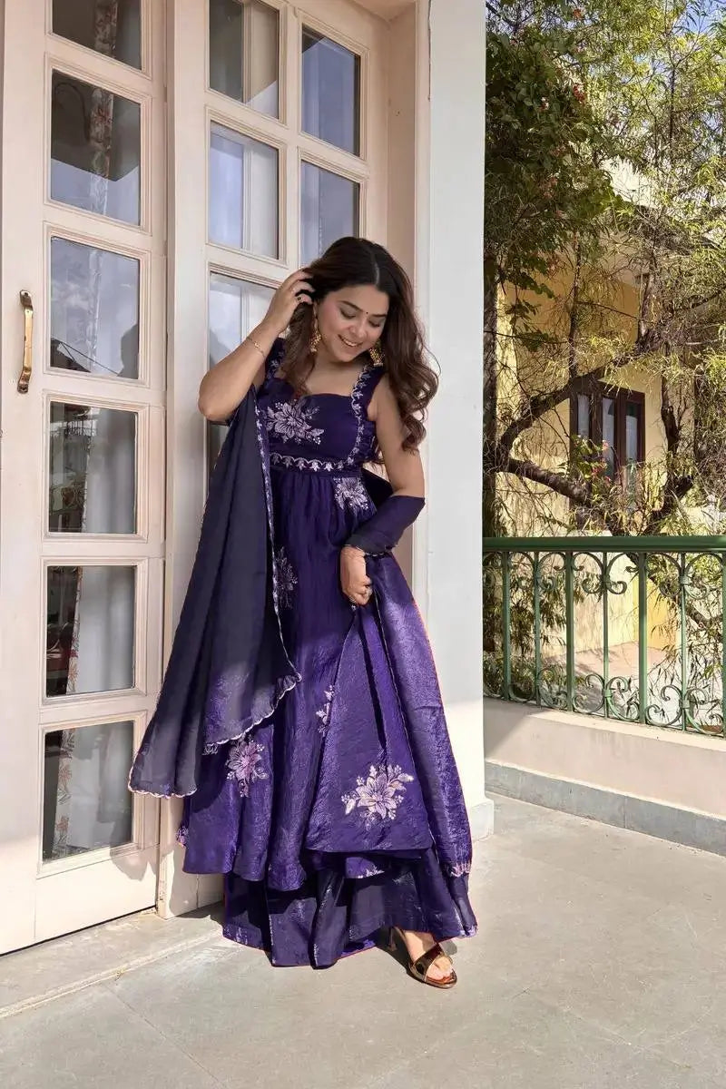 Designer Fendy Silk Gown Palazzo Set for Festive and Party Wear