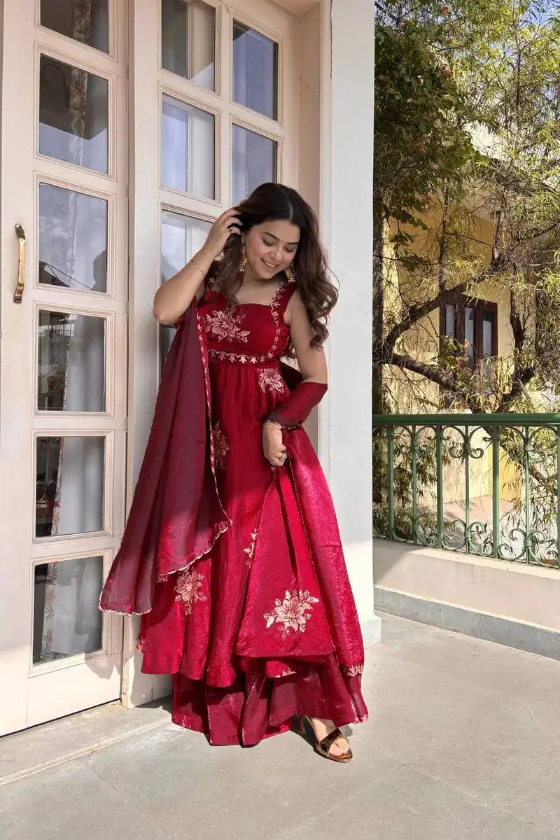 Designer Fendy Silk Gown Palazzo Set for Festive and Party Wear