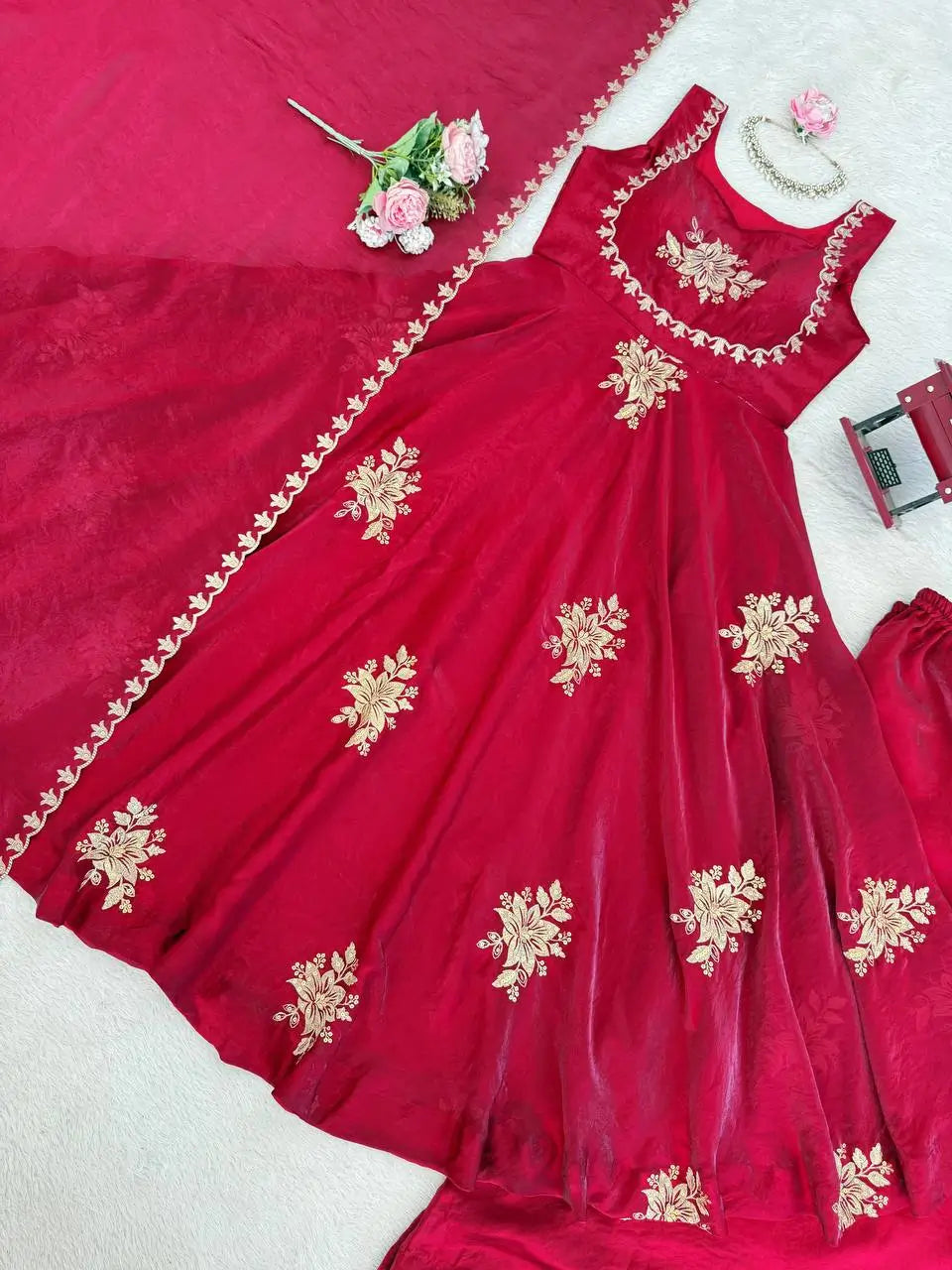 Designer Fendy Silk Gown Palazzo Set for Festive and Party Wear