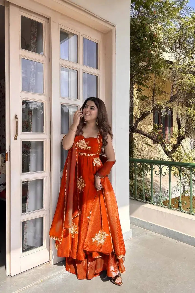 Designer Fendy Silk Gown Palazzo Set for Festive and Party Wear