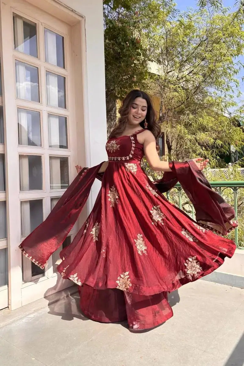 Designer Fendy Silk Gown Palazzo Set for Festive and Party Wear