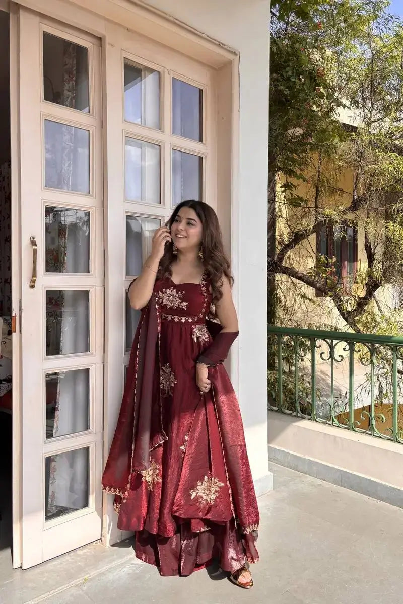 Designer Fendy Silk Gown Palazzo Set for Festive and Party Wear