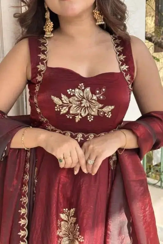 Designer Fendy Silk Gown Palazzo Set for Festive and Party Wear