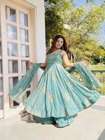 Designer Fendy Silk Gown Sharara Set for Festive and Wedding Wear