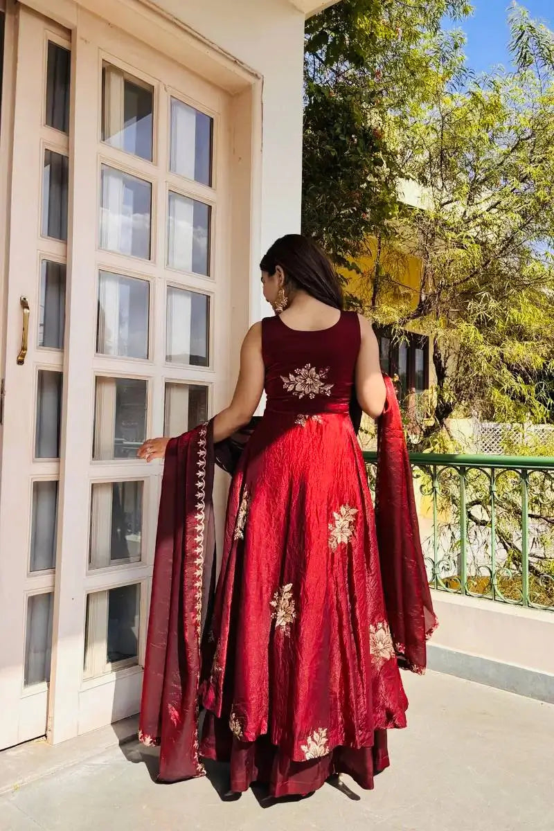 Designer Fendy Silk Gown Sharara Set for Festive and Wedding Wear