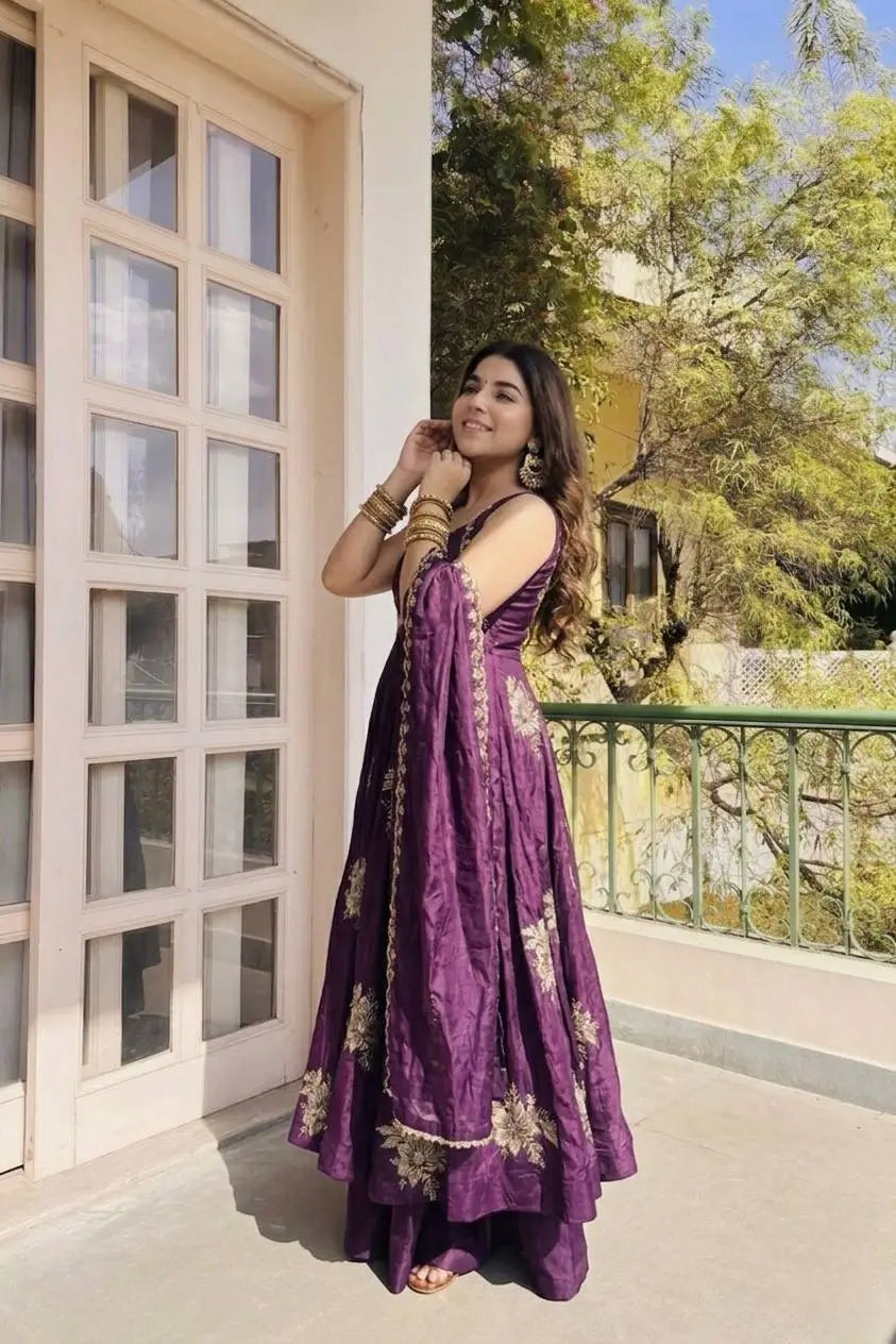 Designer Fendy Silk Gown Sharara Set for Festive and Wedding Wear