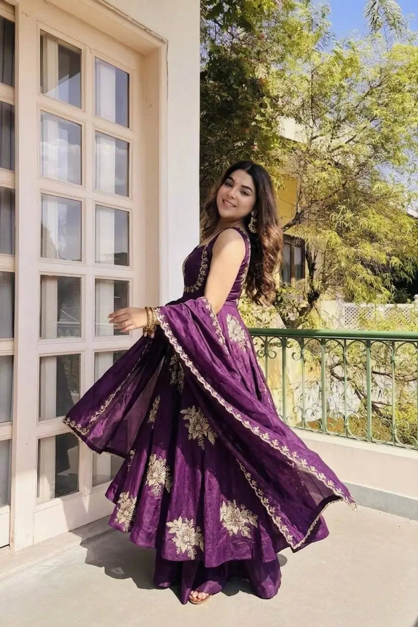 Designer Fendy Silk Gown Sharara Set for Festive and Wedding Wear
